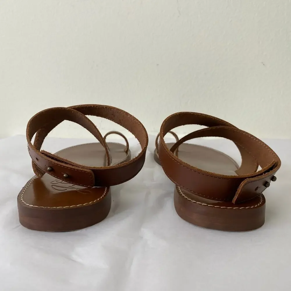 J.Crew Leather Ankle Wrap Flat Sandals Pecan Brown Size 10.5